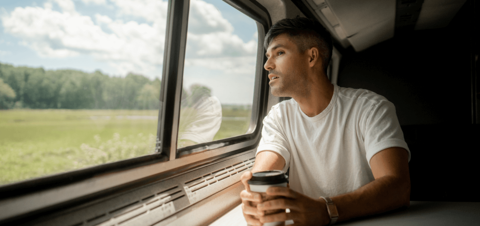 Man traveling by train
